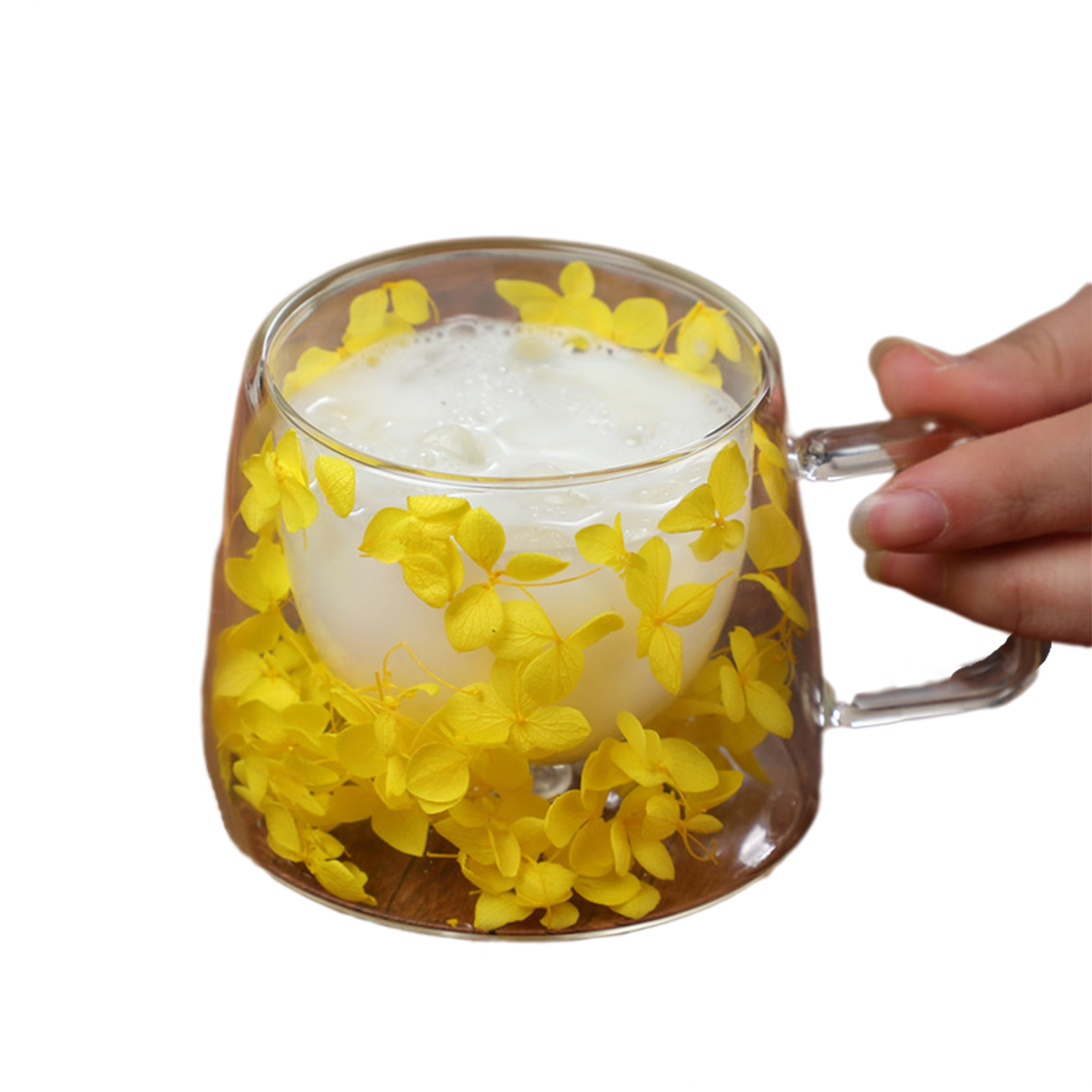 Dubbelwandige glazen koffiemok geïsoleerde bloem glazen espressokopje heldere melkbekers vulling gesimuleerde bloemen theekopje sap waterbeker