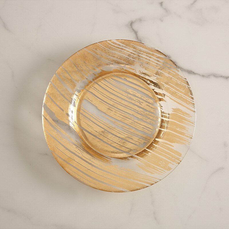 Christmas Luxury Plate Set Dinning Modern Serving Dishes Sets Glass Plate Europen Golden Talerze Obiadowe Dinnerware DL60PZ: 8.5 inch plate