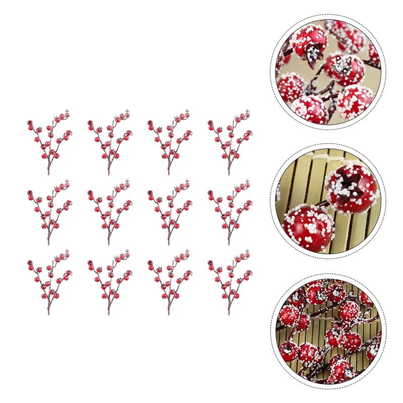 1 Set 12 Stuks Gesimuleerde Kerst Crabapple Decoraties Nep Re Berry (Wit Rood)