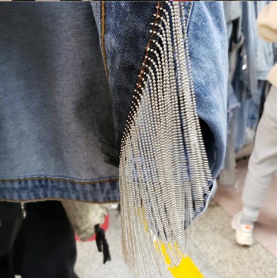 Frühling Herbst Fransen Kette Denim Jacke Kurze Jacken Frauen Koreanische Neue verlieren Mantel Mädchen Studenten Streetwear Mantel