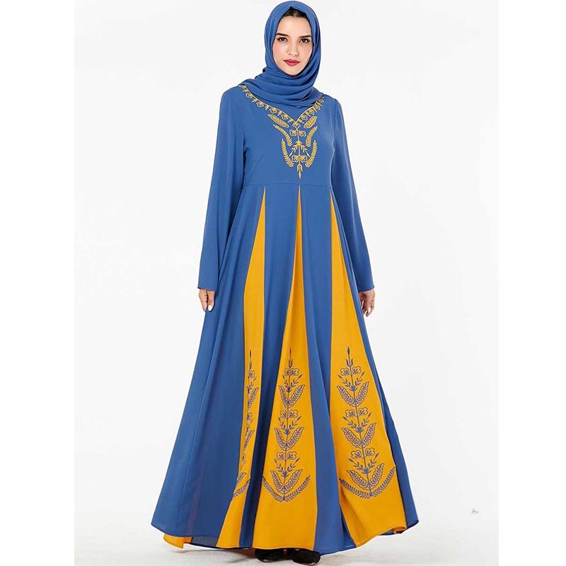 Eid mubarak abaya dubai turkiet hijab muslimsk klänning islamiska kläder abayas för kvinnor kaftan kaftan femme dräkt muslimsk mode islam: Blå klänning / Xl