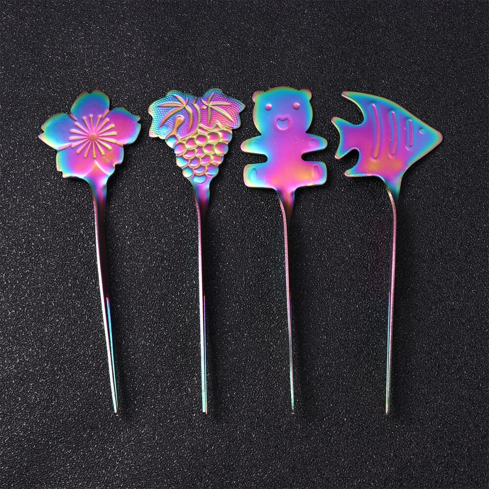 4 Pcs Rvs Cocktail Picks Roestvrij Diverse Vormige Fruit Steken Pole Dessert Toppers Voor Etentje Banket-Ch