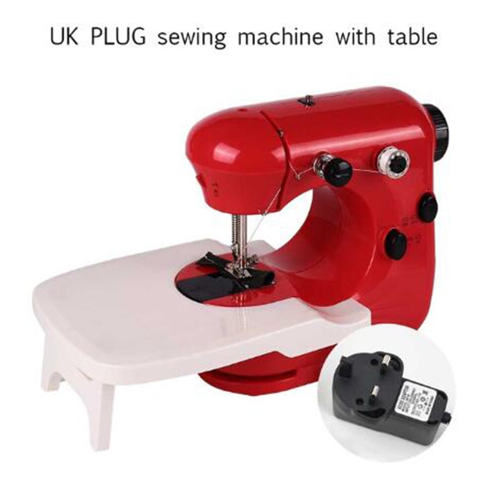 INNE Mini Red Sewing Machine Dual Speed Portable Household Foot Pedal Multilingual manual Adaptor Automatic winding Machines: UK PLUG WITH TABLE