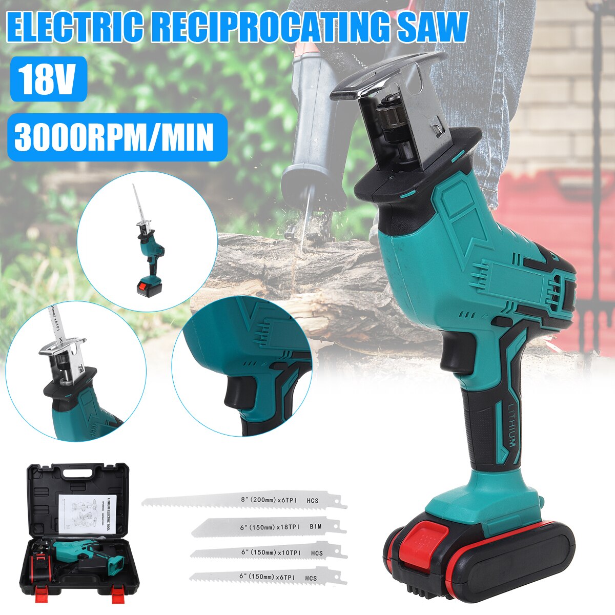 Mini Electric Saw Cordless Reciprocating Saw Woodworking Cutting DIY Power Saws Tool with 4 Saw Blades with 1300mAh Battery