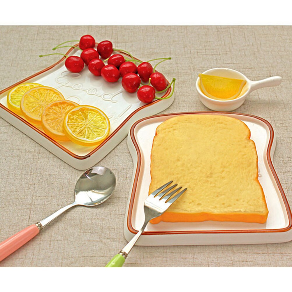 Ceramic Toast Shaped Dinner Plate Porcelain Bread Salad Dessert Plate Morning Dish for Kitchen Party Restaurant