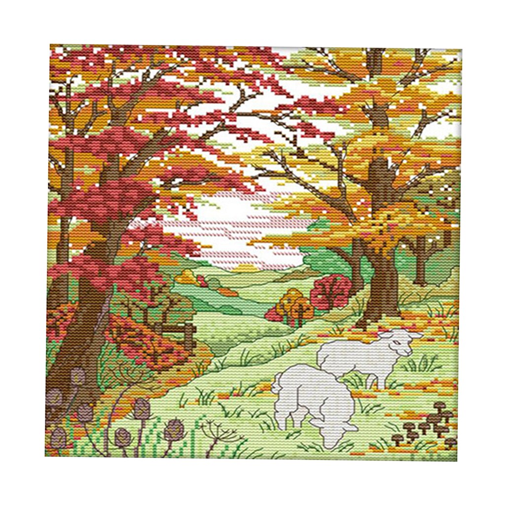 Adults DIY Autumn Sheep Cross Stitch Kit Pre-printed Hand Home Hotel Decor