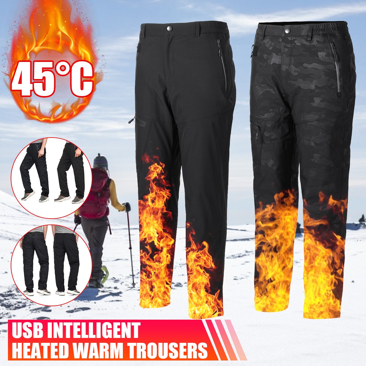 Men And Women USB Electric Heating Winter Plus Velvet Warm Knee Trousers Pants