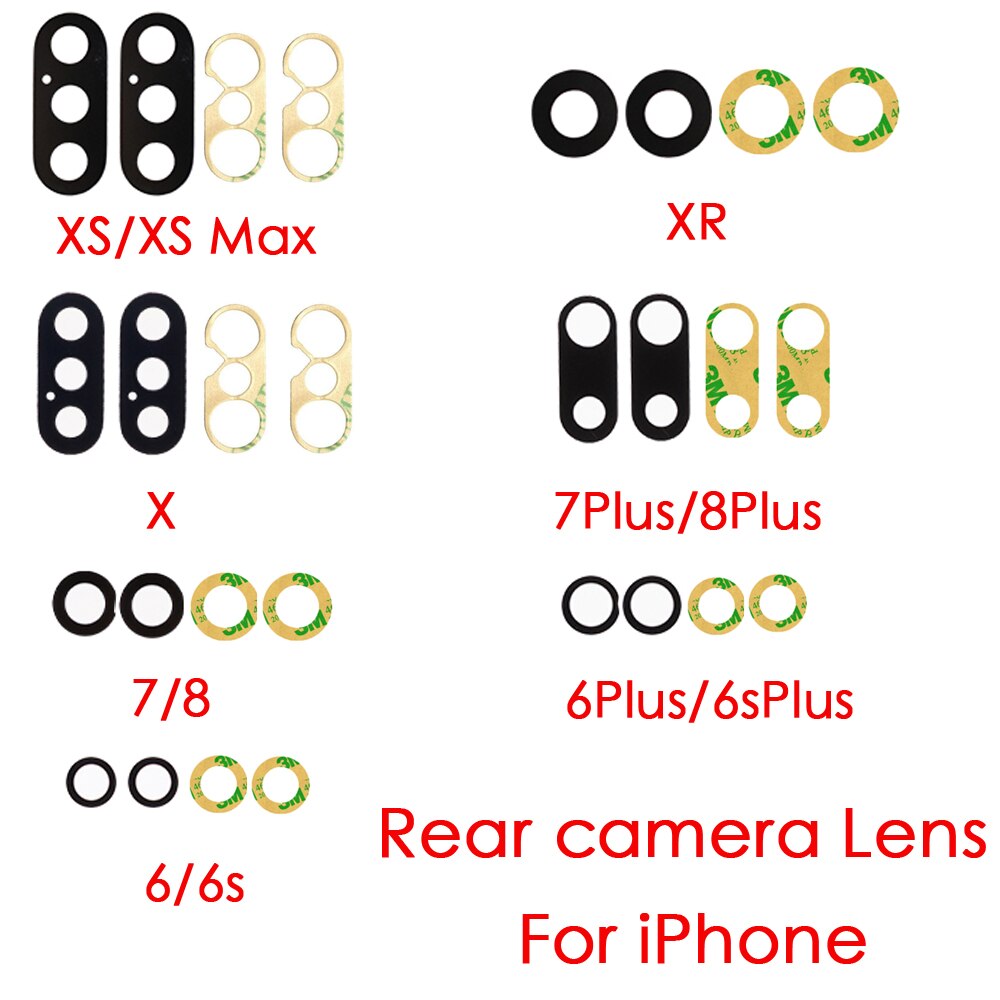 2pcs For iPhone 6 6Plus 6s 6sPlus 7 7P 8 8 Plus X XR XS Max Rear Back Camera Lens Glass Cover with 3M Adhesive Replacement