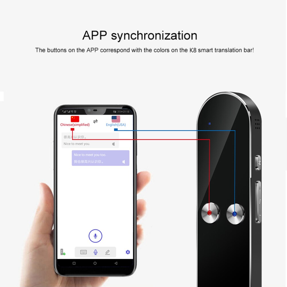 Portable Smart Voice Translator K8 68+ Language Real Time Instant 2-Way Voice Translator For Android/iOS