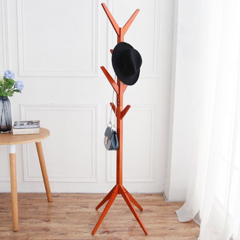 Stand Solid wood floor coat rack Simple Assembly Triangle Base clothes shelves hanger home storage bedroom furniture: brown