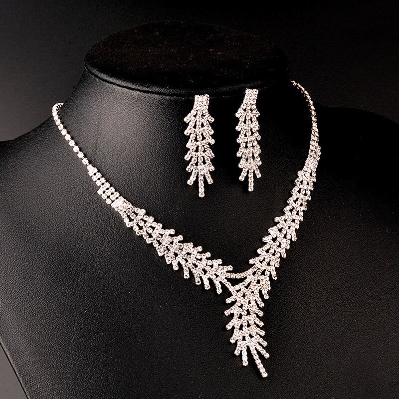 BLIJERY New Luxury Tree Branch Set di gioielli da sposa Set di gioielli da donna con orecchini in cristallo con strass Color argento