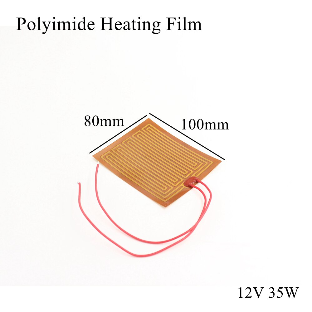 100x80mm 12V 35W PI Placa de película de calentamiento poliimida cojín de panel calefactado eléctrico estera electrotérmica lámina adhesiva Flexible calentador de aceite