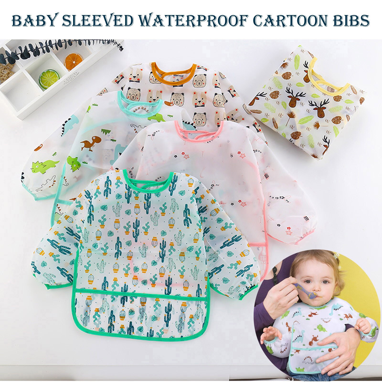 4 pçs bonito babadores do bebê à prova dwaterproof água de manga longa dos desenhos animados criança avental babador de alimentação da criança babador acessórios do miúdo roupas