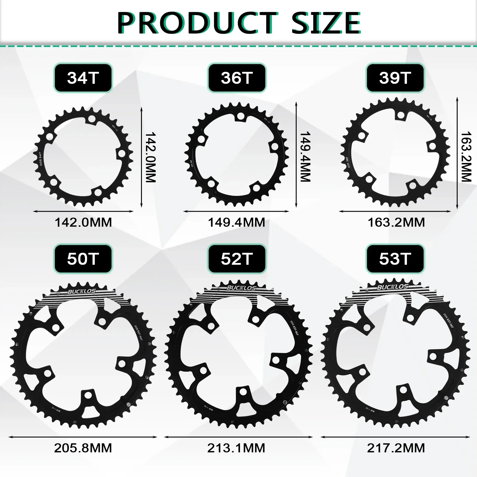 BUCKLOS Bicycle Chainwheel 110BCD Bike Crown Chain Ring Road Bike Double Chainring 50-34T 52-36T 53-39T 4/5 Claws Tooth Plate