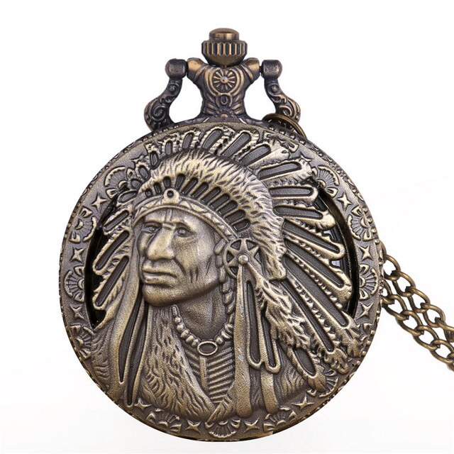 Quartz Pocket Watch Bronze Indian Women Man Necklace Pocket Watch With Chain Vintage Pocket Watches: Bronze