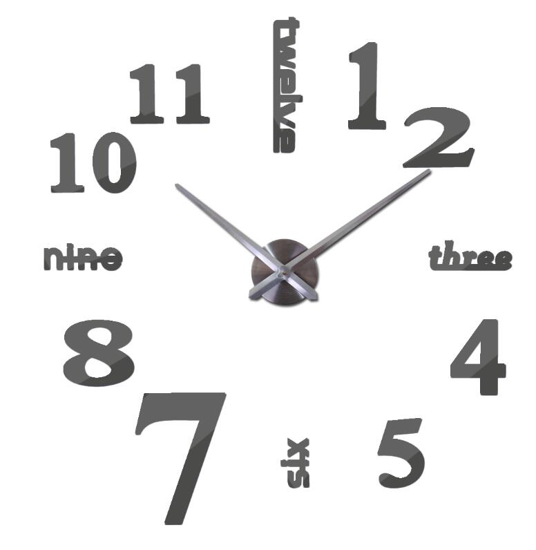 Rushed Metal modern style watches limited big wall clock Quartz mirror wall sticker diy decor living room: Dark Gray / 37inch