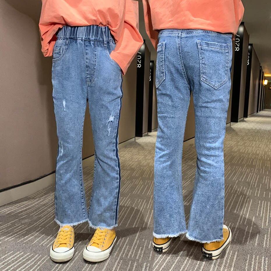 Jean fille trou fille enfant Flare jean rayé Denim pantalon pantalon enfants adolescent printemps automne enfants vêtements pour filles