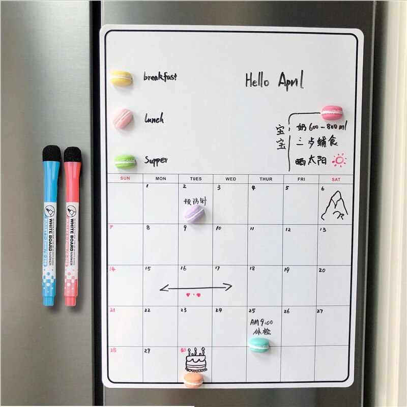 Tableau d&#39;affichage blanc magnétique avec aimants pour le réfrigérateur,panneau A5 avec lingette sèche et marqueur pour écrire des messages de rappel, bloc-notes pour enfant et la cuisine, idée