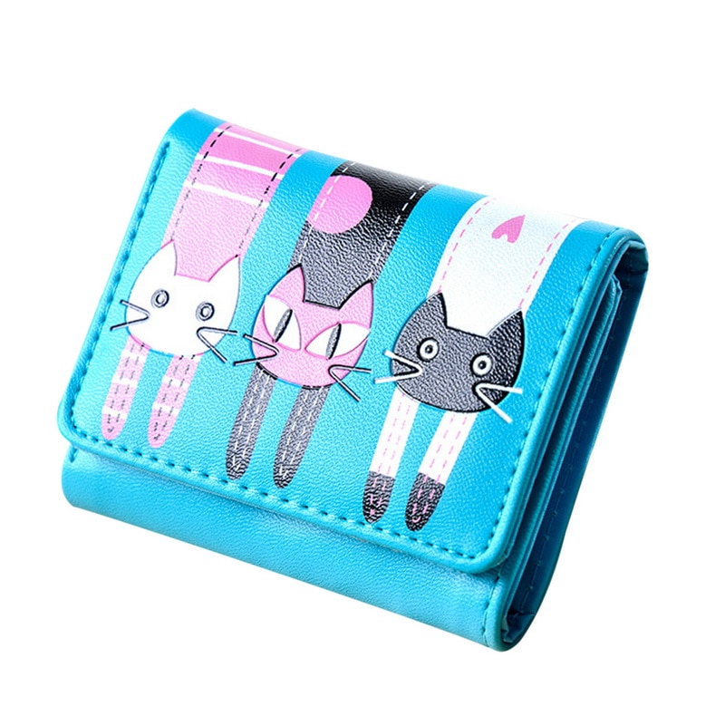 Walleta Women Ladies Girls Cats Pattern Coin Purse Short Wallets Card Holders Lovely Cat Print