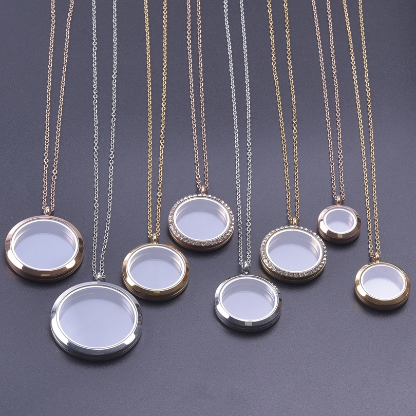 1Pc Stainless Steel Round Reliquary Coin Holder Locket Pendant Women Necklaces Glass Floating Ashes Relicario Collares Jewelry