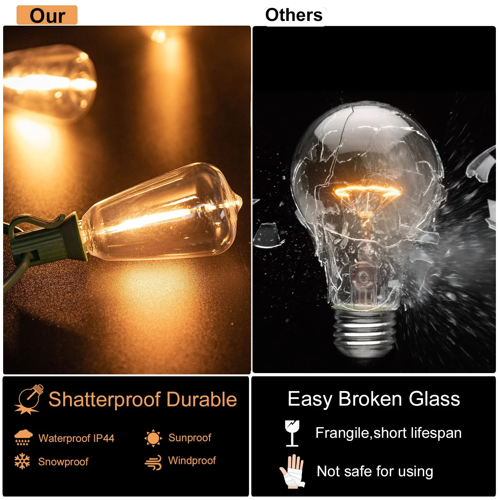 Waterdichte buitenverlichting op zonne-energie voor de tuin  st38 1200 led-verlichting op zonne-energie, slinger, onbreekbaar 25ft 32ft straatverlichting op zonne-energie