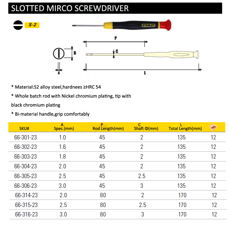 Stanley 1- -osainen tarkkuus litteä päällinen mikrourallinen ruuvimeisseli mini 1.0mm 1.6mm 1.8mm 2.0mm 2.5mm 3mm ruuvitalttaa avaustyökalut