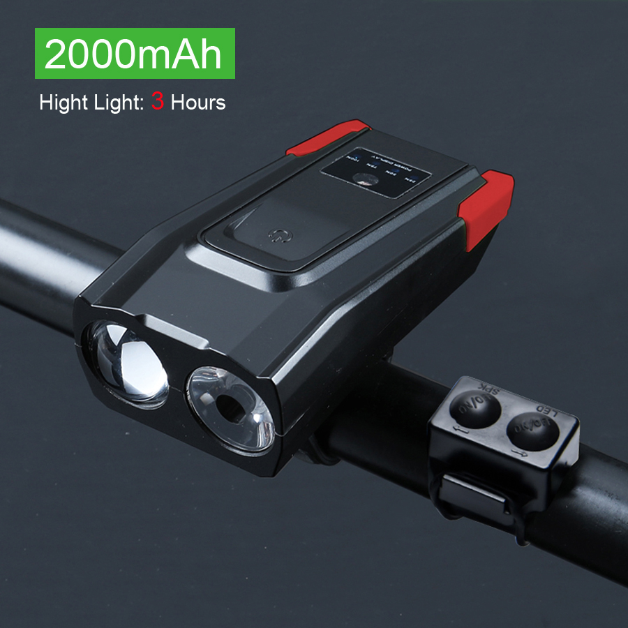 NEWBOLER Smart Induction Bicycle Lights 2 Holder Mount Chargeable Waterproof Bike Front Light LED Lamp Cycling Light With Horn: 3hrs Red
