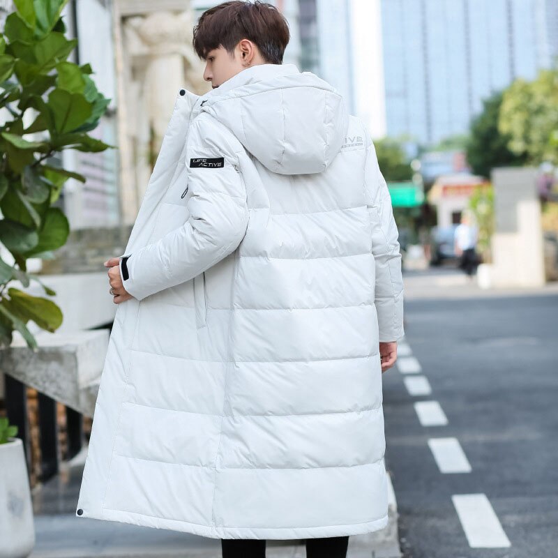 Chaqueta por encima de la rodilla para hombre, abrigos con capucha gruesos y cálidos, informales, a prueba de viento, pareja, chaquetas de pato blancas, Invierno