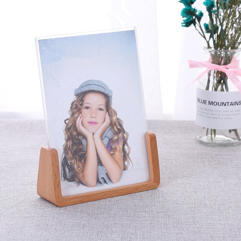 6 Inch Landscape Wood Base Acrylic Menu Desktop Counter Poster Holder Sign Display Stand Photo Picture Frame: Vertical