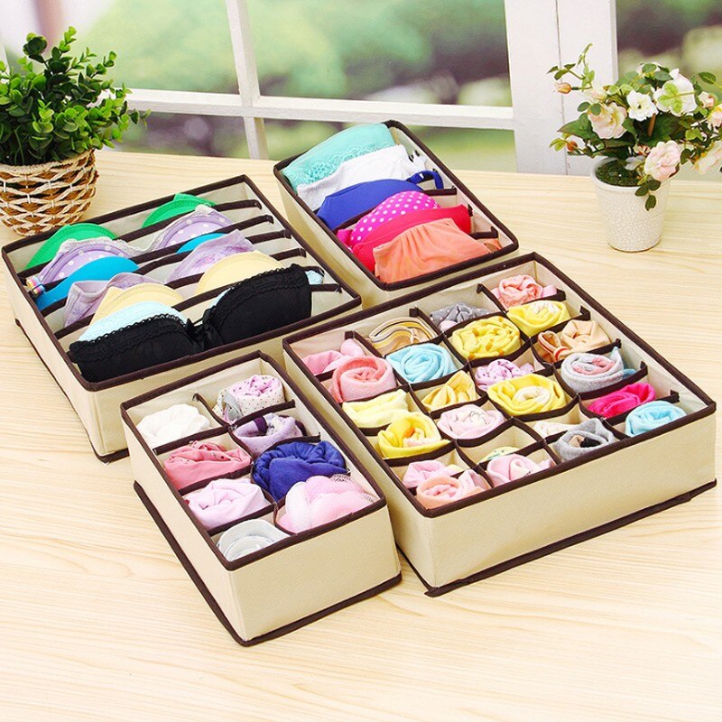 4pcs/Set Underwear Bra Organizer Storage Box 3 Colors Drawer Closet Organizers Boxes For Underwear Scarfs Socks Bra Multi Size