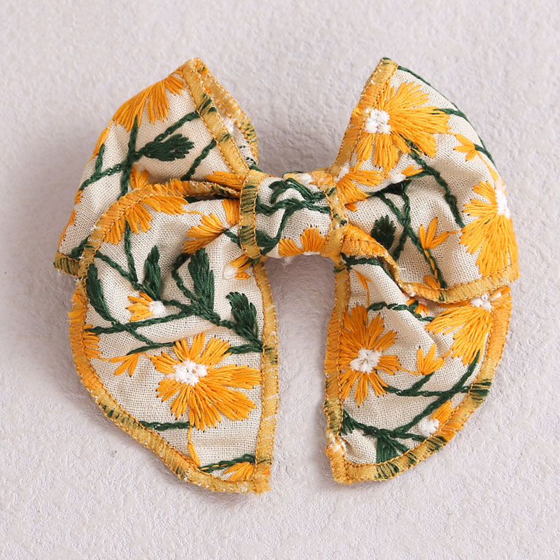 Korean Sweet Embroidery Bows Hair Clip for Kids Girls Boutique Handmade Hairpins Barrettes Headwear Hair Accessories: Yellow