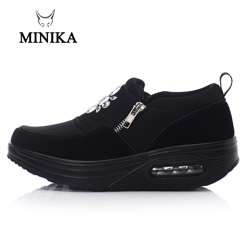 Sneakers Minceur Women Air Cushion Outdoor Sport Shoes Zipper Women's Fitness Sneakers Rhinestone Vamp Soft Winter Shake Shoe