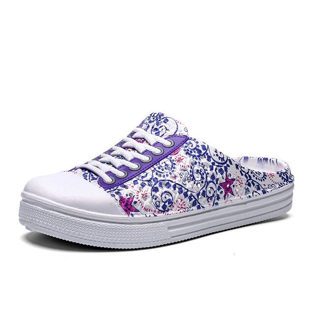 Women's Mules Flats Shoes Big Size 36-41 Summer Style Women Pink Shoes Casual Breathable Wedge Pattern Outdoor Slides Shoes: Blue / 36