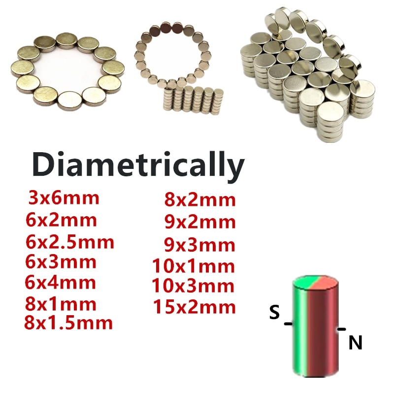 NdFeB Magnet Diametrically 3x6 6x2 6x2.5 6x3 8x1 8x1.5 8x2 10x1 19x3 15x2 mm 3mm 6mm 8mm Magnetized Rod Diameter magnet encoder