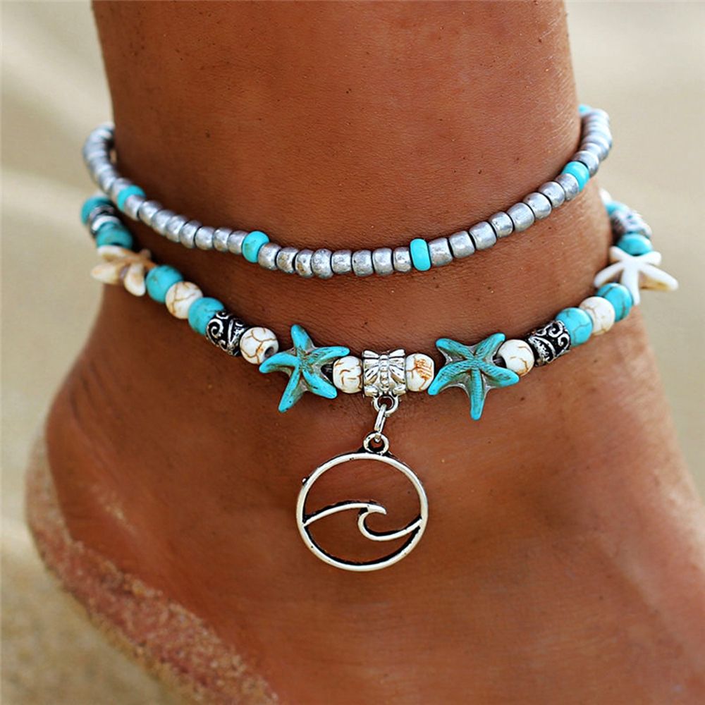 Kvinder flerlags måne ankelkæder barfodet hæklede sandaler fodkæde smykker ankel fod ankelkæder armbånd til kvinder benkæde: D