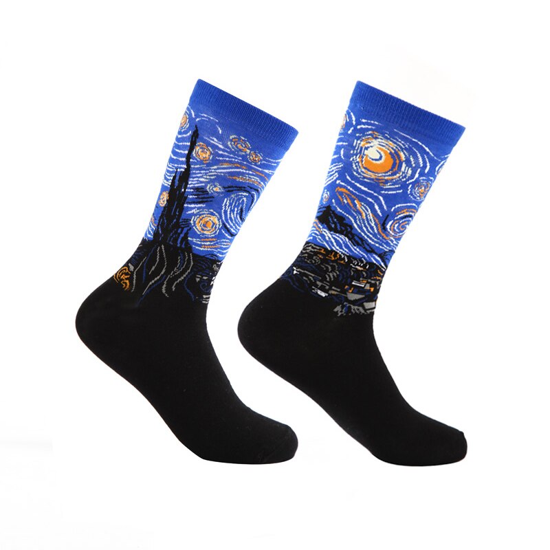 Hommes coton rétro abstrait peinture à l'huile Art chaussettes crier moderne Van Gogh nuit étoilée heureux peinture à l'huile planche à roulettes chaussette