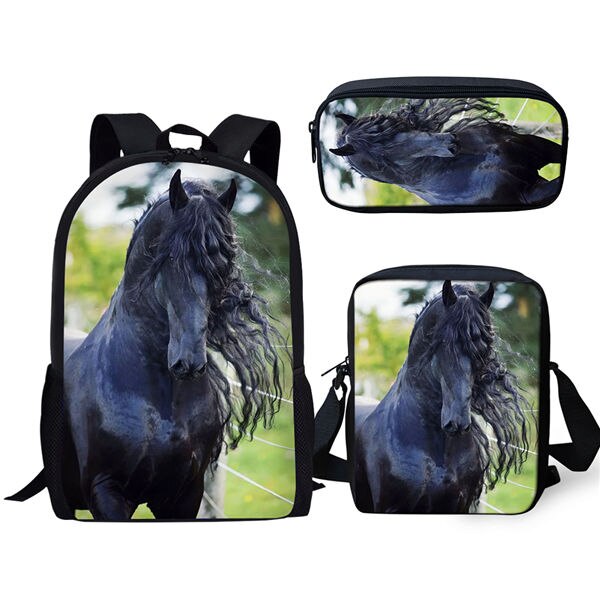 3 stuks/set met een mooi fries paard print patroon schooltas voor jongens tienermeisjes rugzakken kinderen studenten reistas: Cdgx 1509 cek