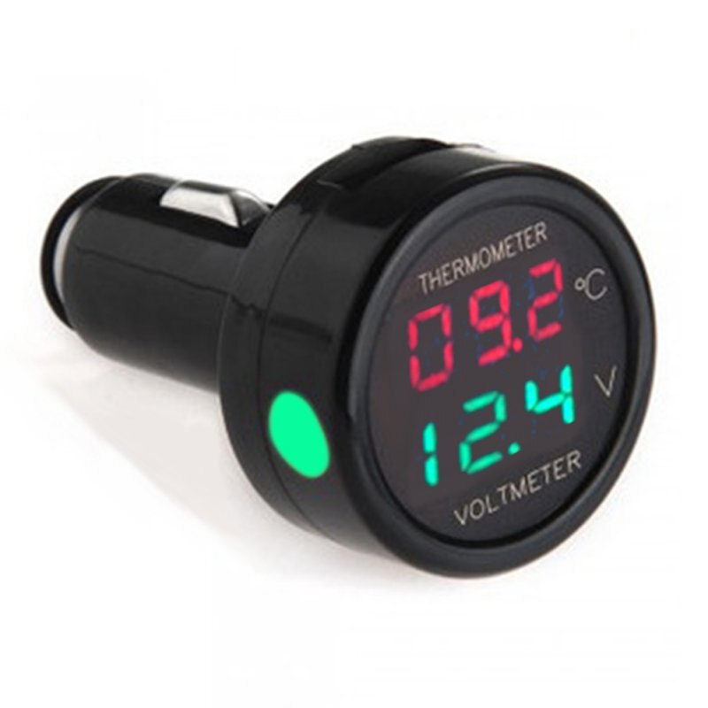 12V 24V Digital Car Voltmeter Thermometer 2 In 1 DC Temperature Meter Battery Monitor Red Blue Led Dual Display: Green