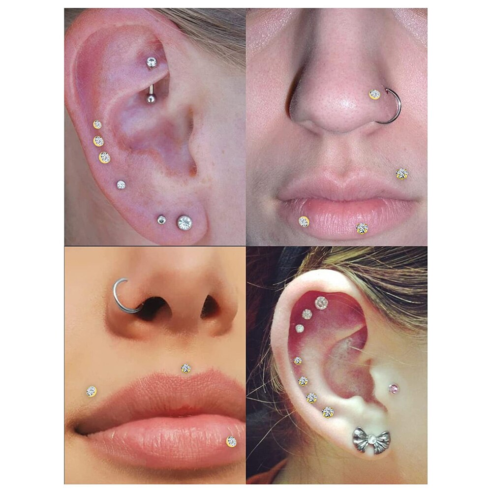 14G inossidabile acciaio Labret monroe labbro anelli chiodo cartilagine Tragus elica orecchini borchie medusa piercing gioielleria cubo Zirconia