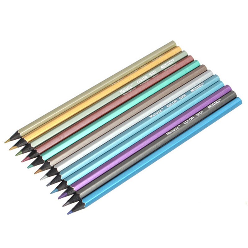 12 Colors Metallic Non-toxic Drawing Pencils Drawing Sketching Finest Watercolor Brush Pen