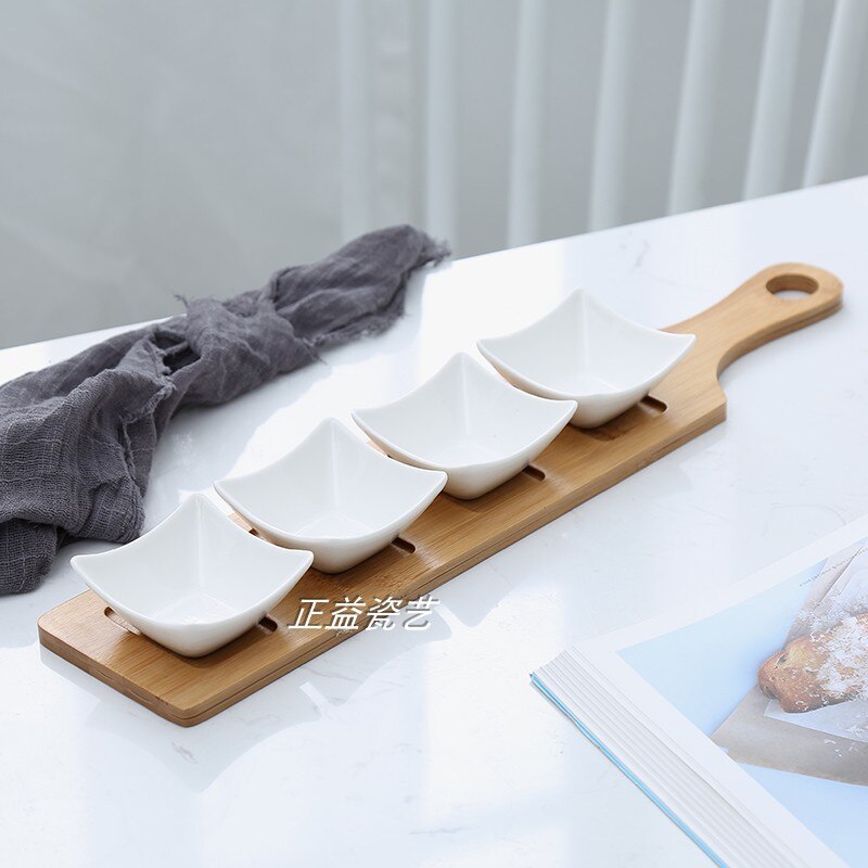 Japanese-style fruit platter tray ceramic cutlery dish snacks / nuts / desserts natural bamboo tray set / sauce dish: Ys0272-3