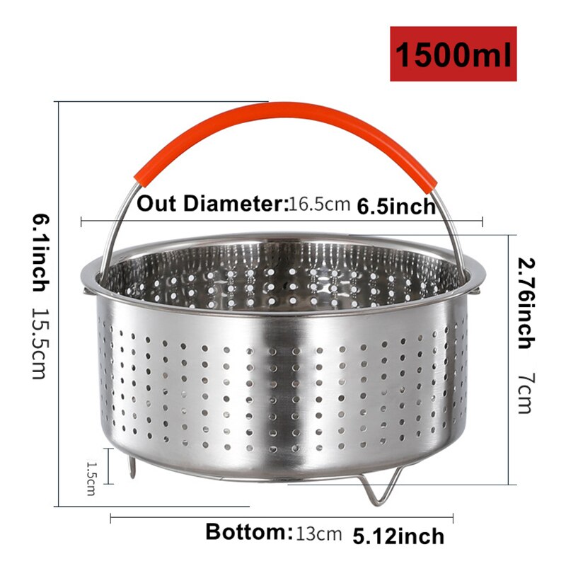 Stainless Steel 304 Steamer Basket With Silicone Feet for Pressure Cooker Accessories with Instant Pot Kitchen Food Strainer: 1500ml