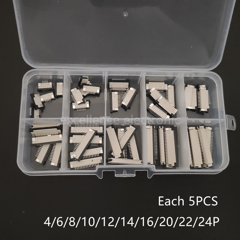 50 stuks ffc fpc connector 1.0mm 4/6/8/10/12/14/16/20/22/24- pins bovencontact platte kabel connector socket sets