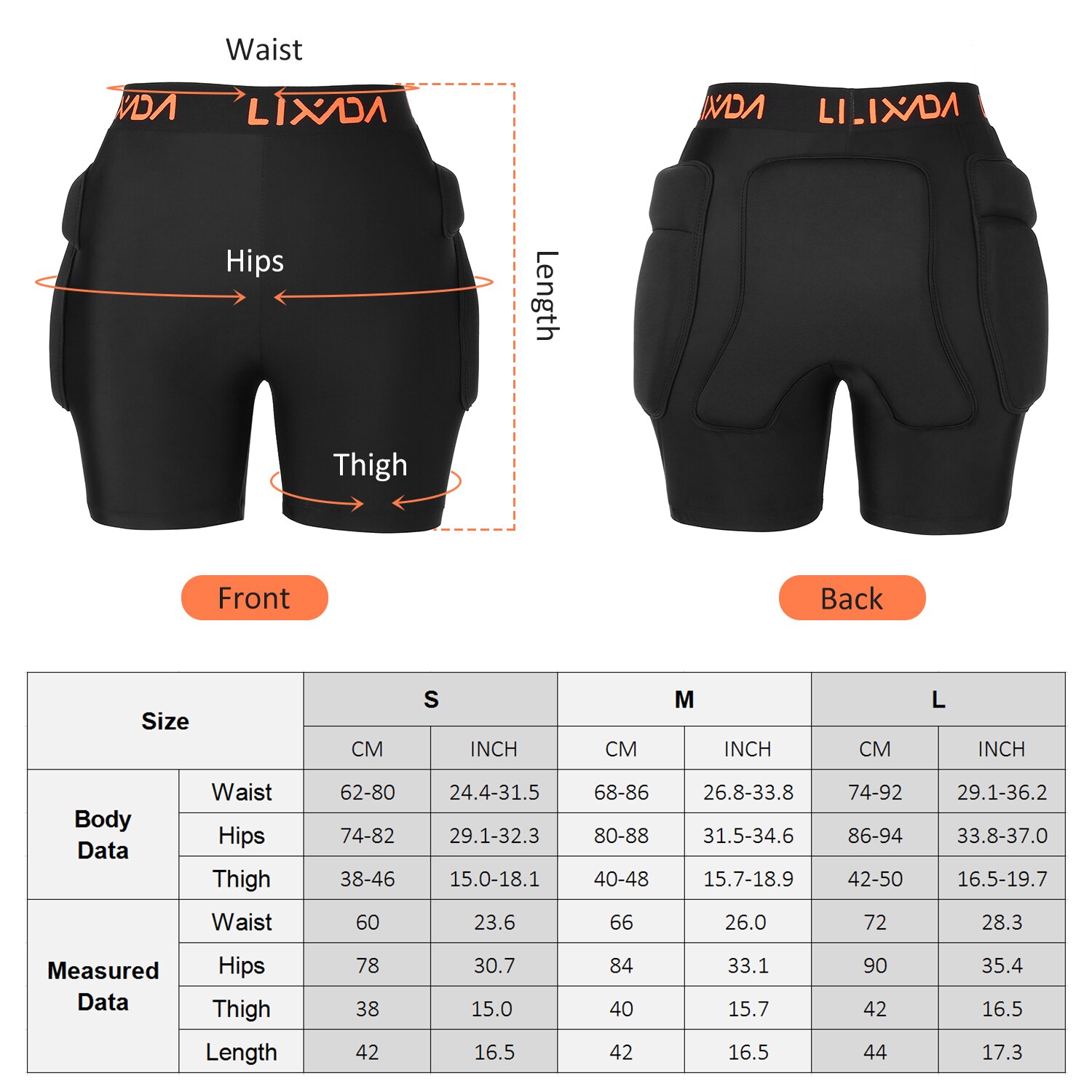 Lixada Protective Padded Shorts Hip Butt Tailbone Protection Pad Shorts for Skating Skiing Snowboarding
