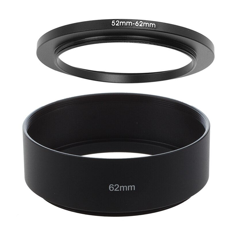 Rise-2 Pcs Voor Camera Accessoires: 1 Pcs 62Mm Schroef Mount Metal Zonnekap &amp; 1 Pcs 52Mm-62Mm Step Up Ring adapter: Default Title