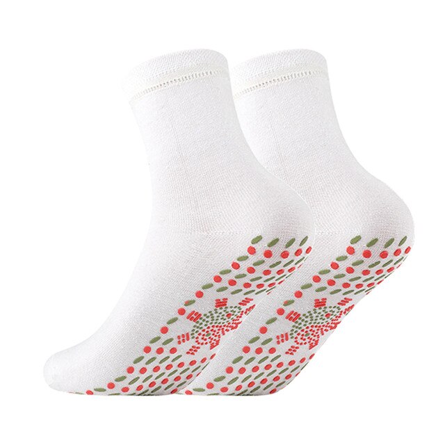 Calcetines con calefacción automática para hombre y mujer, medias cálidas para masaje, resistentes al frío, elásticos, color blanco, 24 horas, 1 par: A
