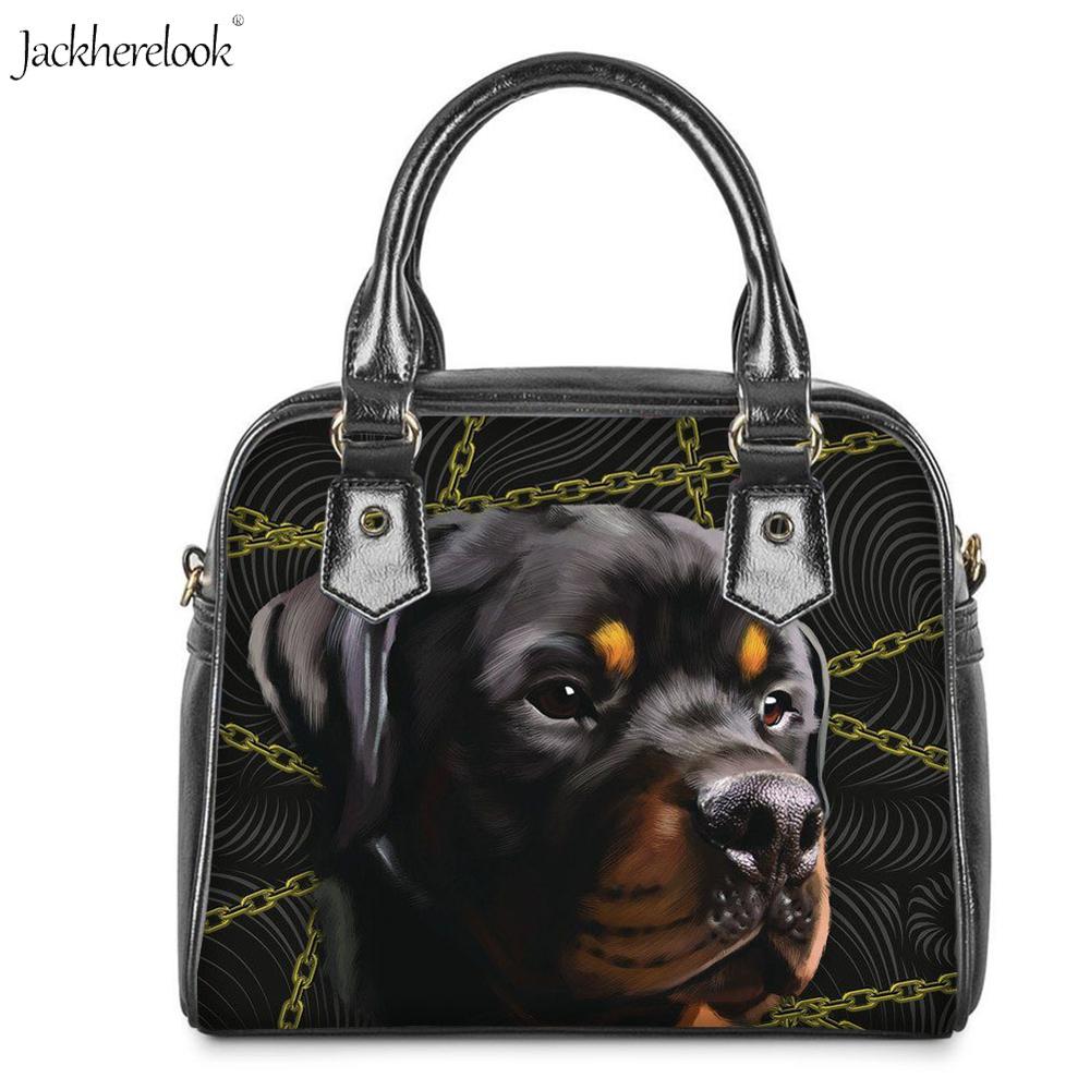 Jackherelook torba na ramię ze skóry pu dla pani 2 sztuk/zestaw Rottweiler pies Pet torba czarny nadruk zwierzęta torebki i portfel: HX638DL