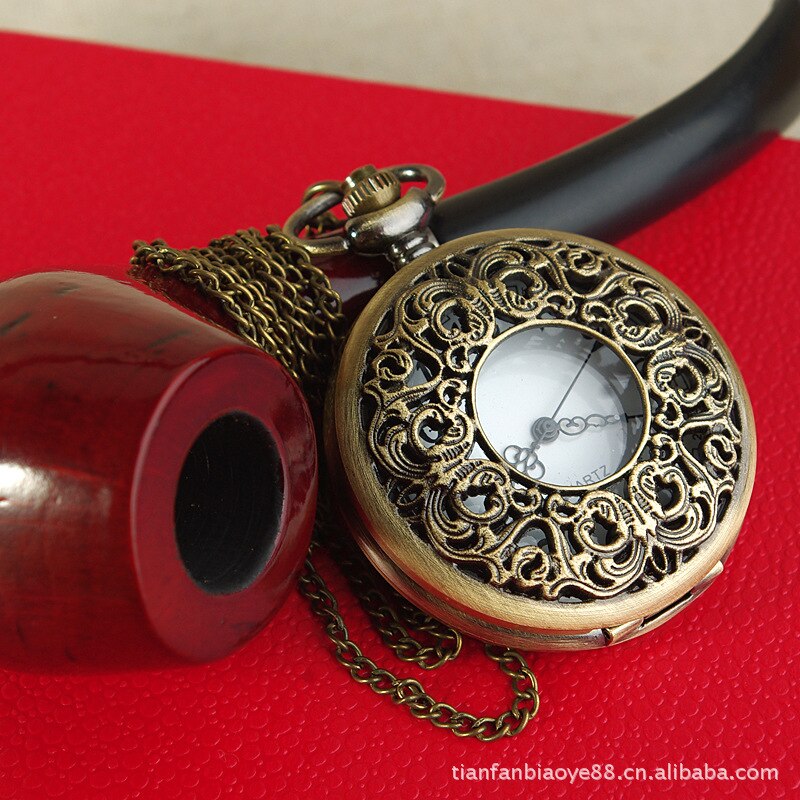 Grote holle grote oude bloemenzakhorloge retro opwindbaar bloemenzakhorloge met ketting