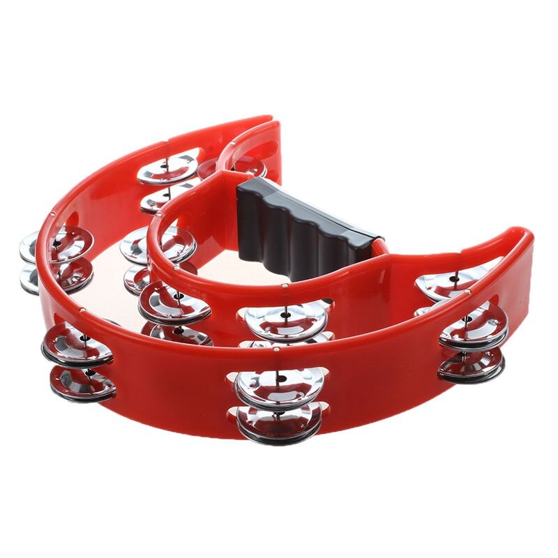 Hand Held Tambourine Double Row Metal Jingles Percussion Red