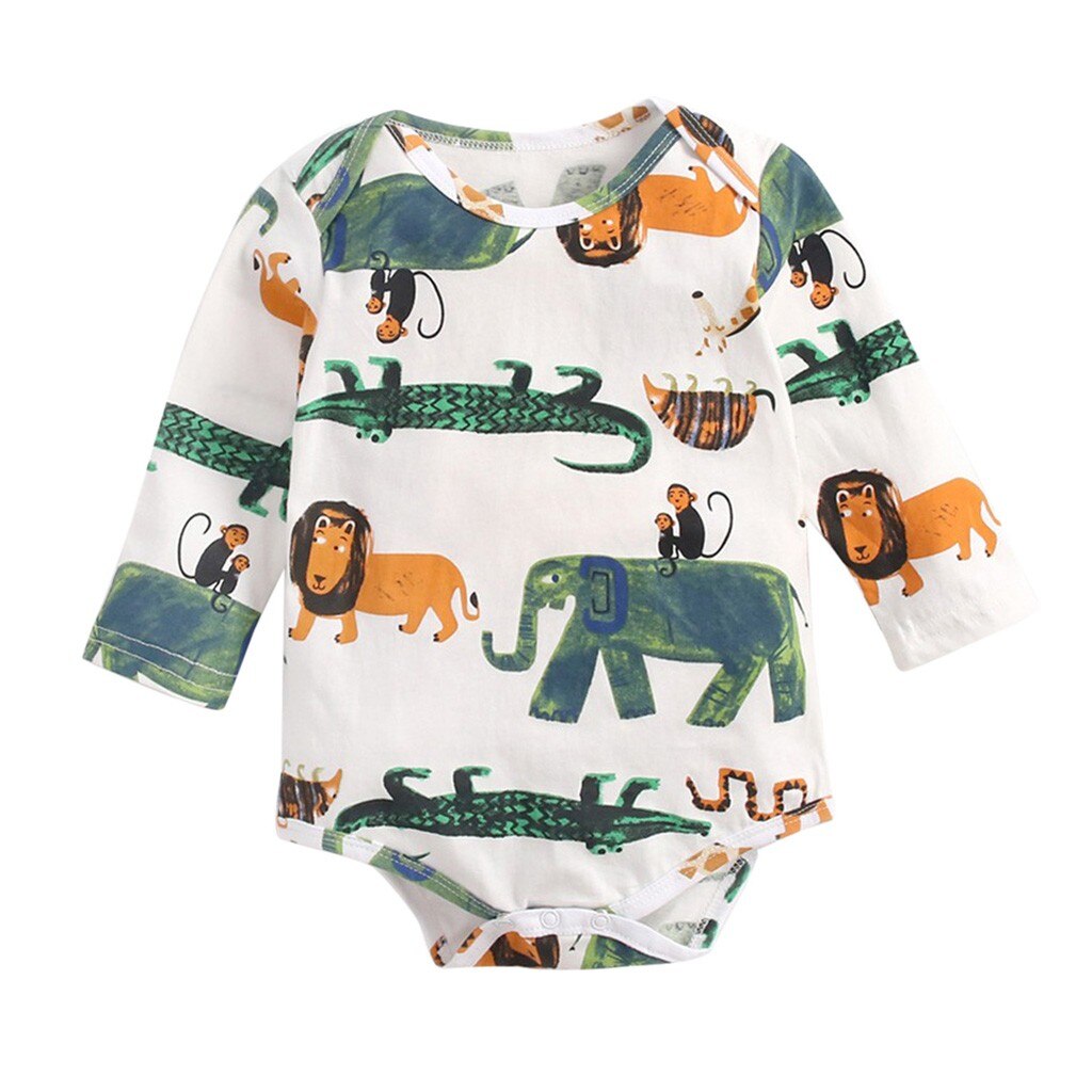 Bébé garçons filles dessin animé impression body -né infantile bébé à manches longues barboteuse Onesies enfant en bas âge doux vêtements barboteuses pour 0-3y: WHITE / 2-3 Years